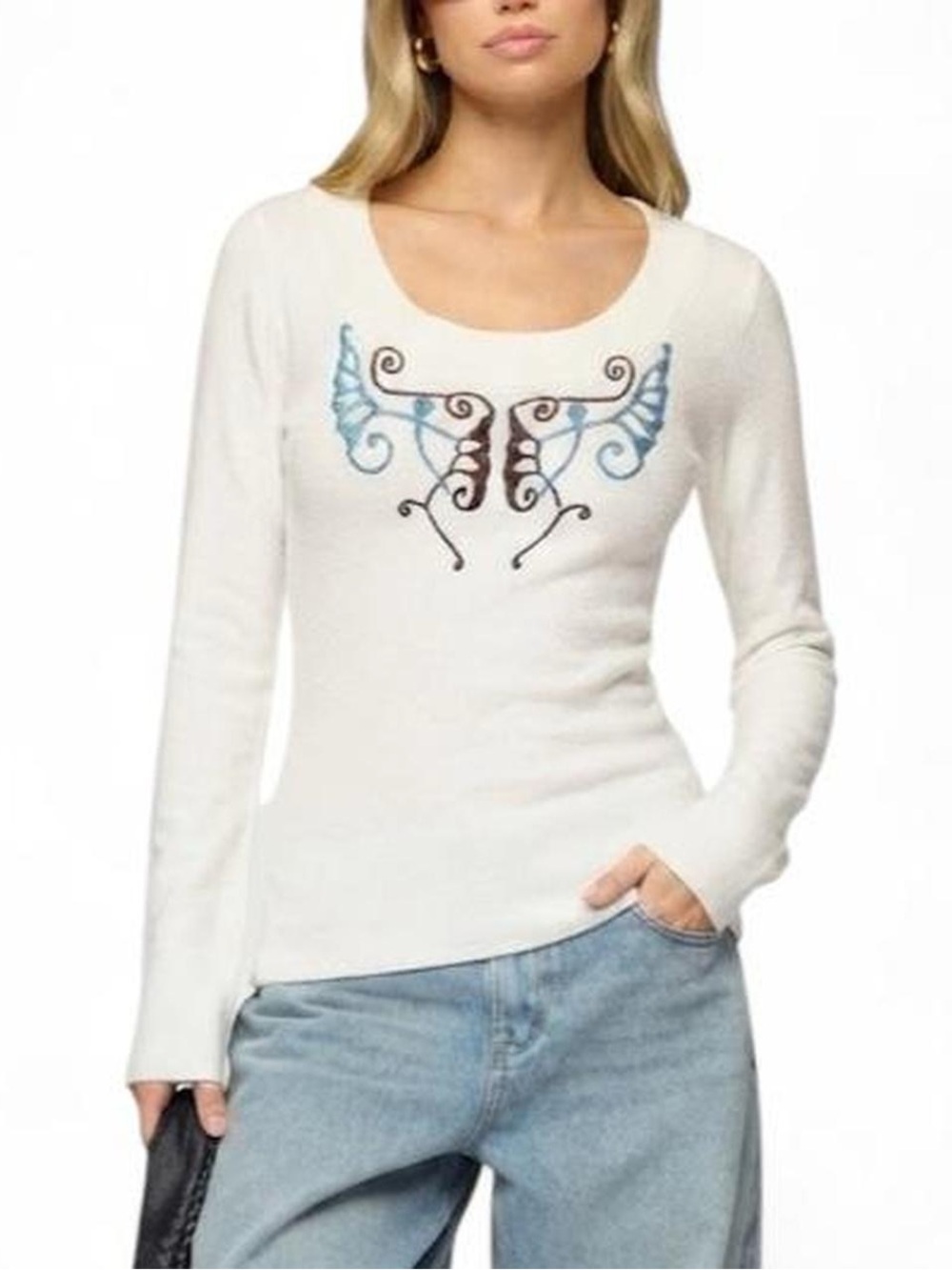 Athleta Embroidered Bell Sleeve Sweater - Fairy‎ - Cream - Size S